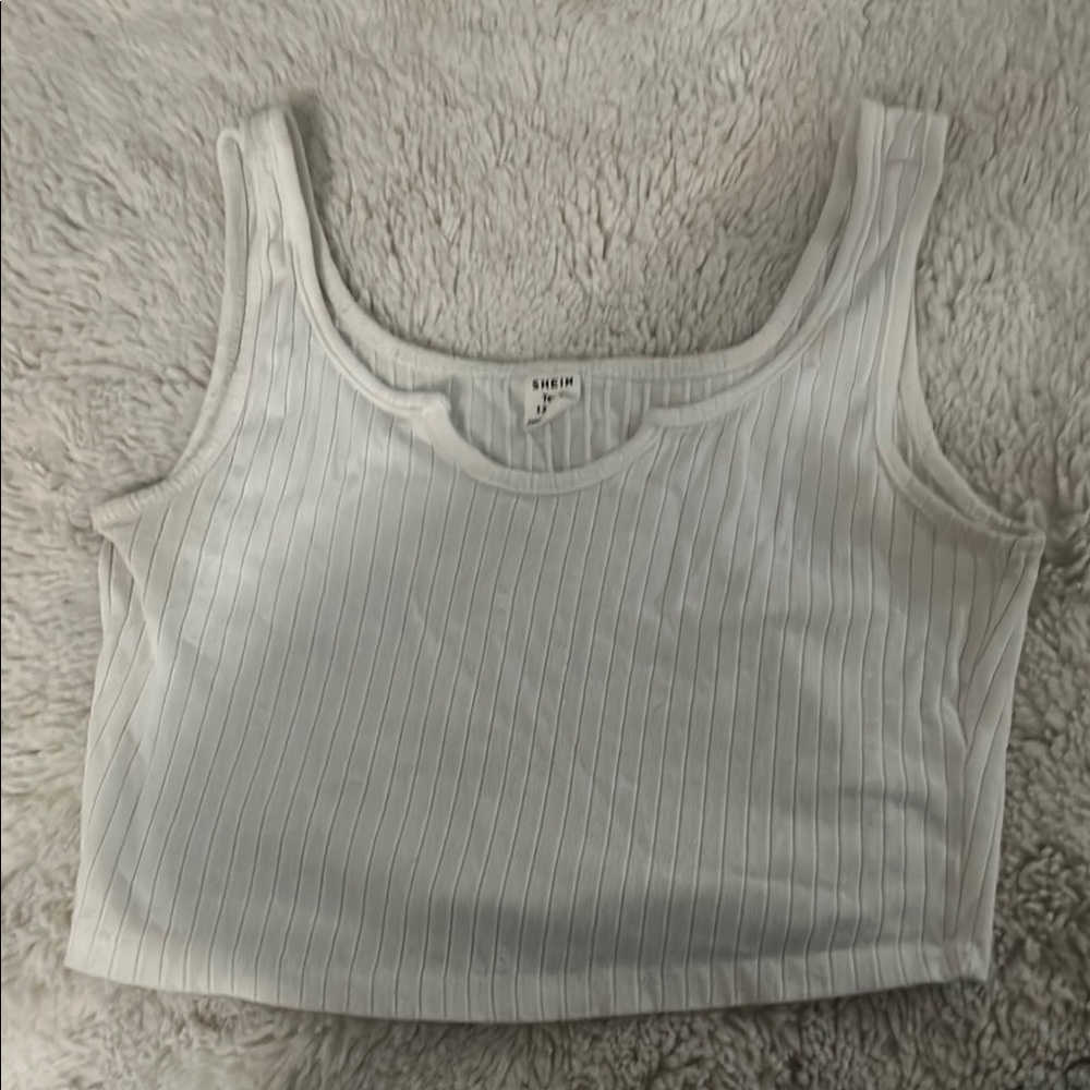 SHEIN White Ribbed Crop Tank Top